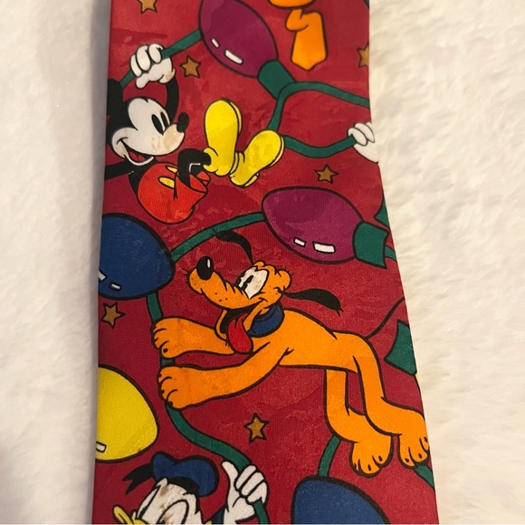 Vintage Disney Mickey Mouse & Goofy Christmas 100% Silk Neck Tie Balancine Inc - Picture 5 of 8